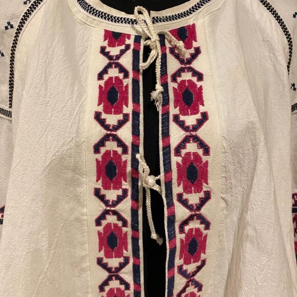 BBWM Woman White Embroidered Boho Peasant Lined Double Tie Front Jacket Size M - Picture 2 of 6